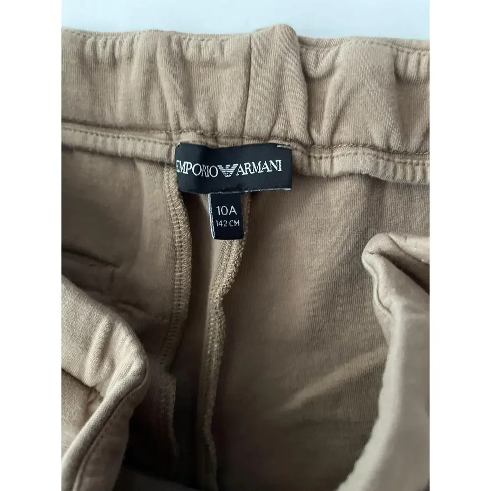 Emporio Armani Pants Kids 10A Beige Slim Jersey Sweatpants Elastic Waist Logo